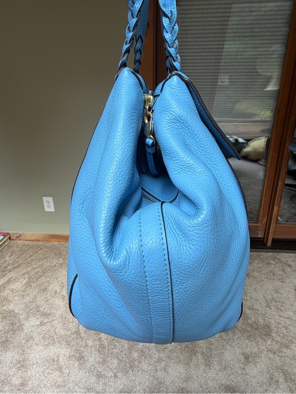 Tory Burch Half Moon LG Blue Braided-Handle Shoulder Bag Detachable Strap - Picture 5 of 16